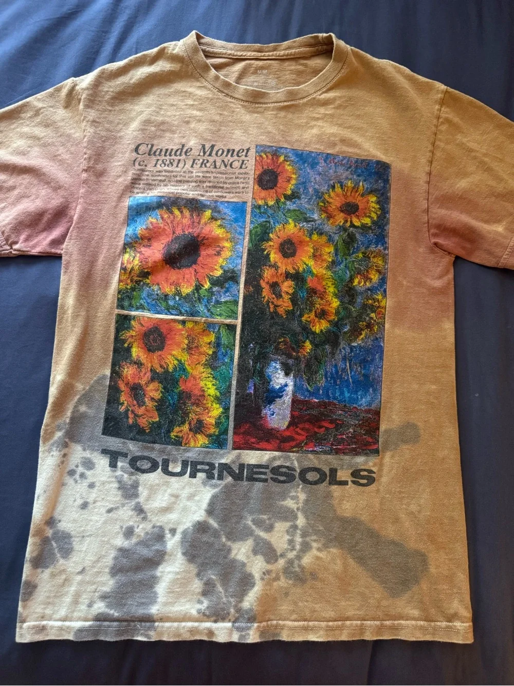 Claude Monet Sunflowers Art Tee - Tie-Dye Sunflower Graphic, size medium - Picture 1 of 2
